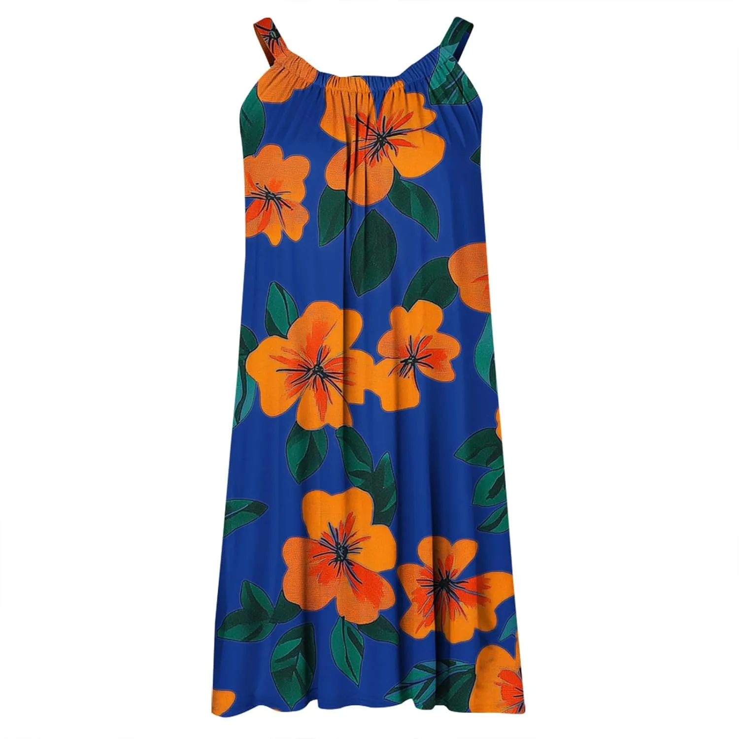 Floral Printed Midi Tank Dress for Women Sleeveless Summer Boho Dresses Loose Fit Beach Cover Ups Sundress