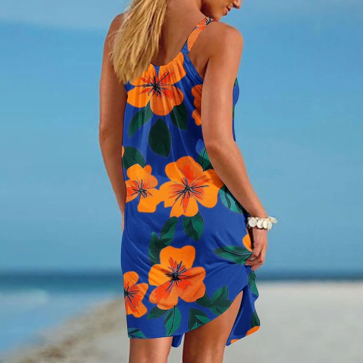 Floral Printed Midi Tank Dress for Women Sleeveless Summer Boho Dresses Loose Fit Beach Cover Ups Sundress