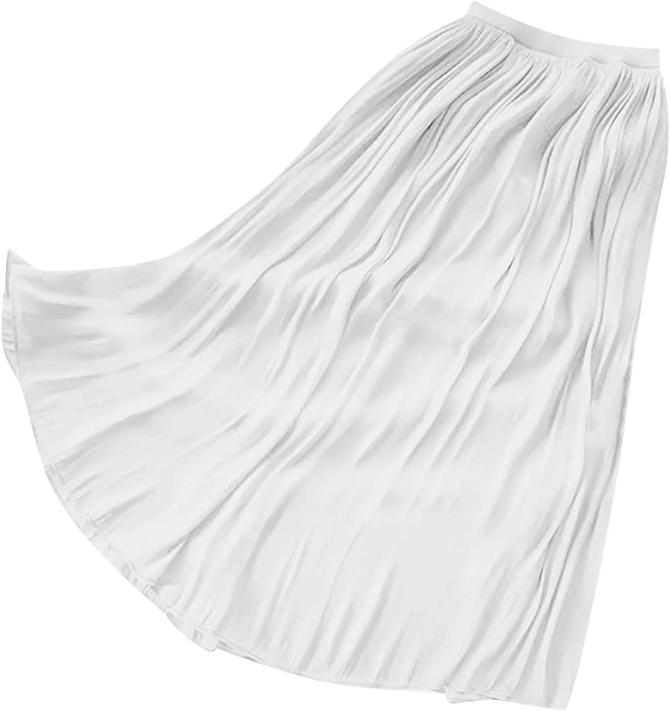 Flowy Midi Skirts for Women 2025 Summer Lightweight Elastic Waisted Swing A-Line Pleated Skirt