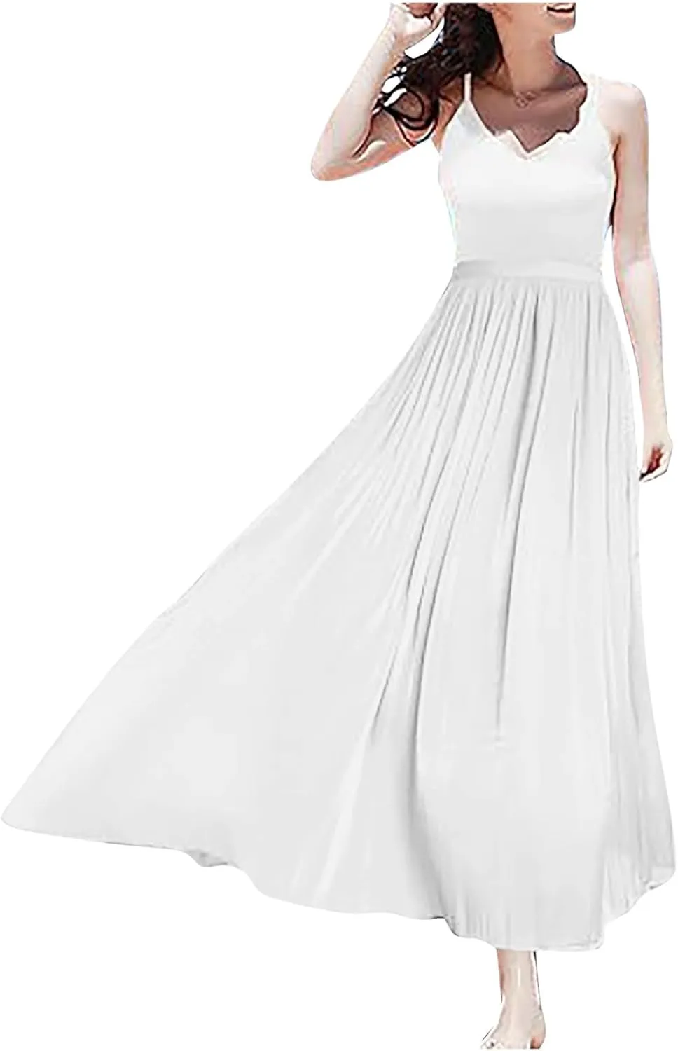 Flowy Midi Skirts for Women 2025 Summer Lightweight Elastic Waisted Swing A-Line Pleated Skirt