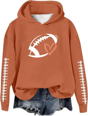 Football Sweatshirts for Women Game Day Hoodie Graphic Print Sweatshirt Fashion Fall Sports Long Sleeve Pullover Tops