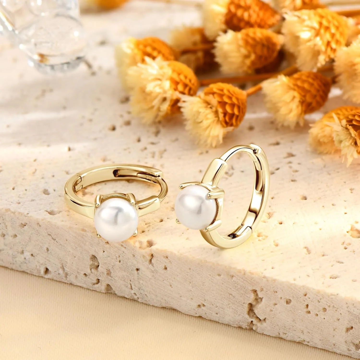 Freshwater Pearl Hoop Earrings for Women, 925 Sterling Silver Small Pearl Hoop Earrings Jewelry Gifts for Mom Wife Bride (5mm)