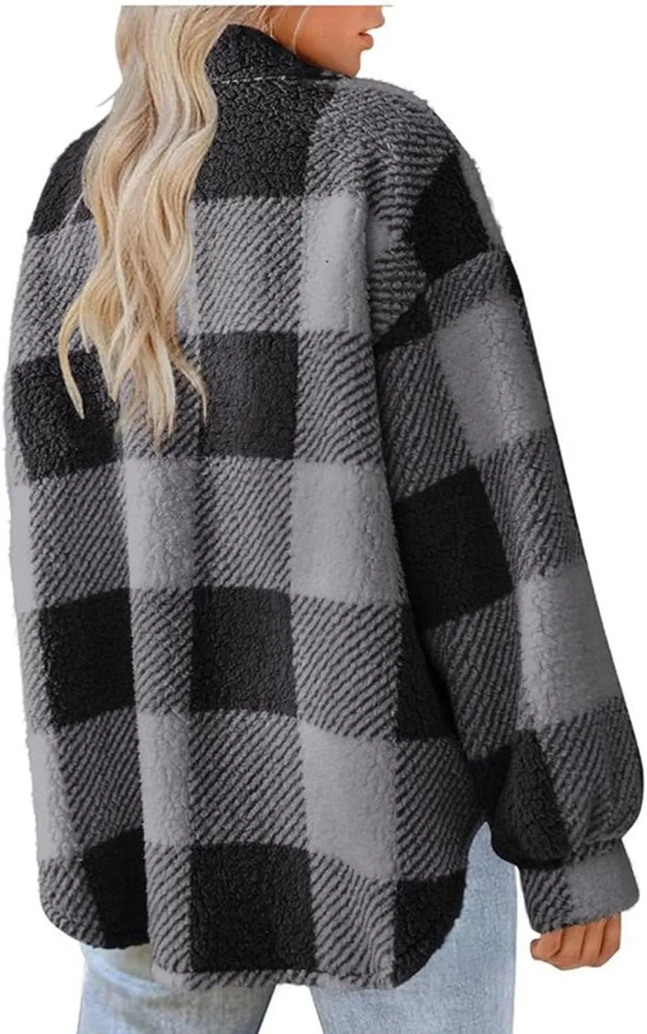 Fuzzy Fleece Jackets For Women Casual Fashion 2023 Plaid Button Down Shacket Warm Winter Sherpa Coats Outwear