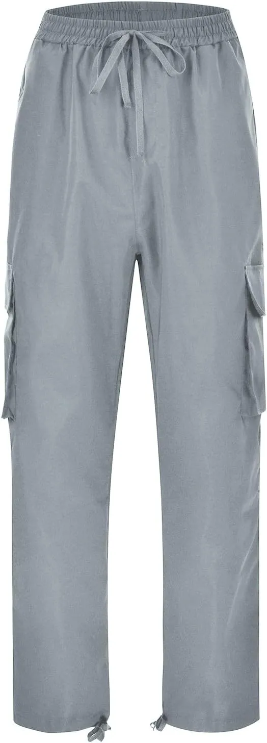 Fxbar Mens Elastic Crotch Pants Trendy Solid Color Loose Joggers Cargo Pants for Men Leisure Streetwear