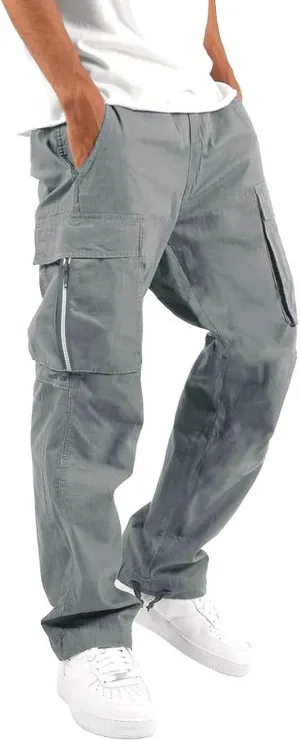 Fxbar Mens Elastic Crotch Pants Trendy Solid Color Loose Joggers Cargo Pants for Men Leisure Streetwear