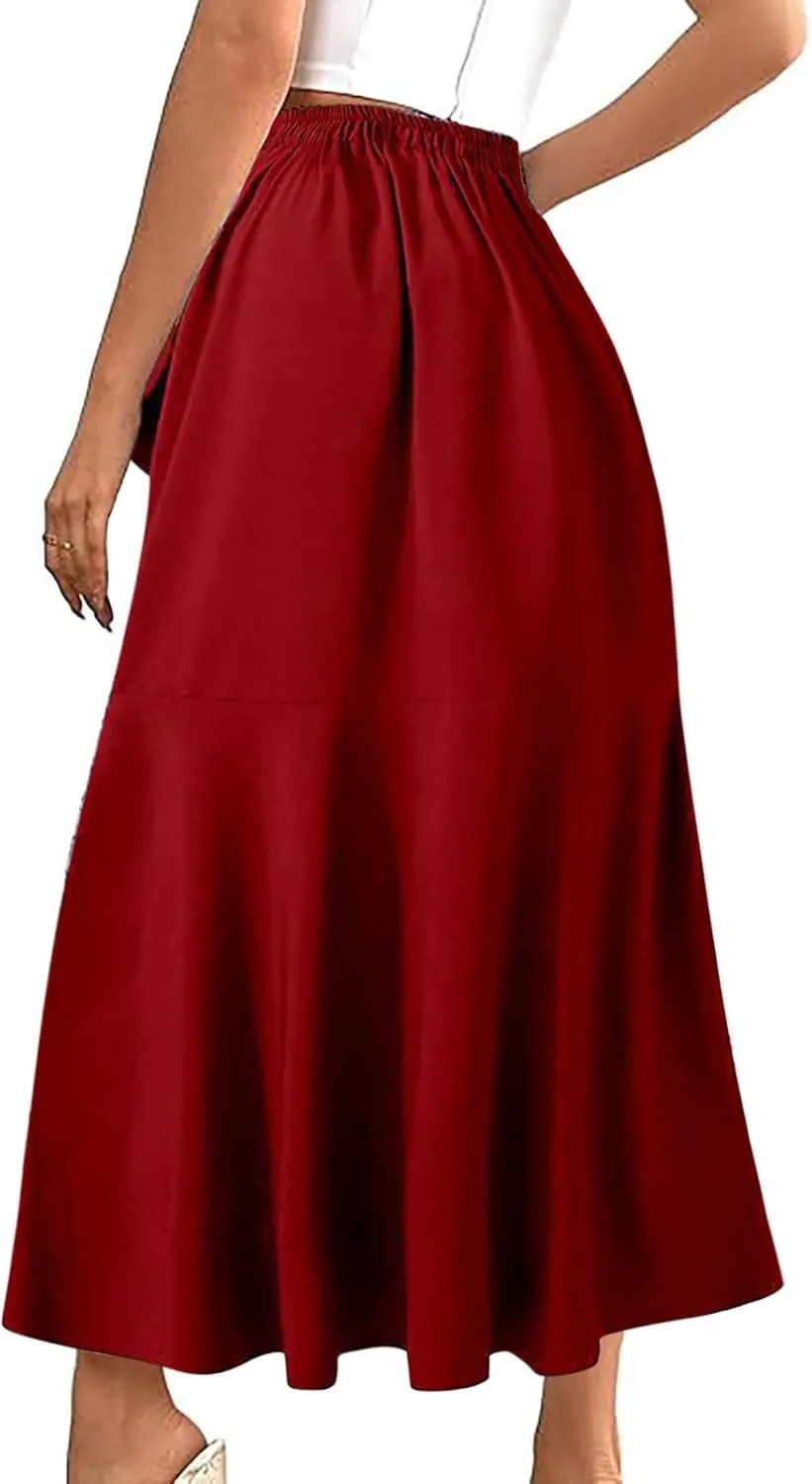 FZYLQY 2025 Maxi Skirt for Women Elegant High Waisted Side Slit Long Skirts Asymmetric Tiered Ruffle Hem A-Line Skirts