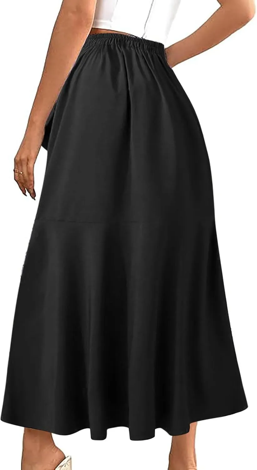 FZYLQY 2025 Maxi Skirt for Women Elegant High Waisted Side Slit Long Skirts Asymmetric Tiered Ruffle Hem A-Line Skirts