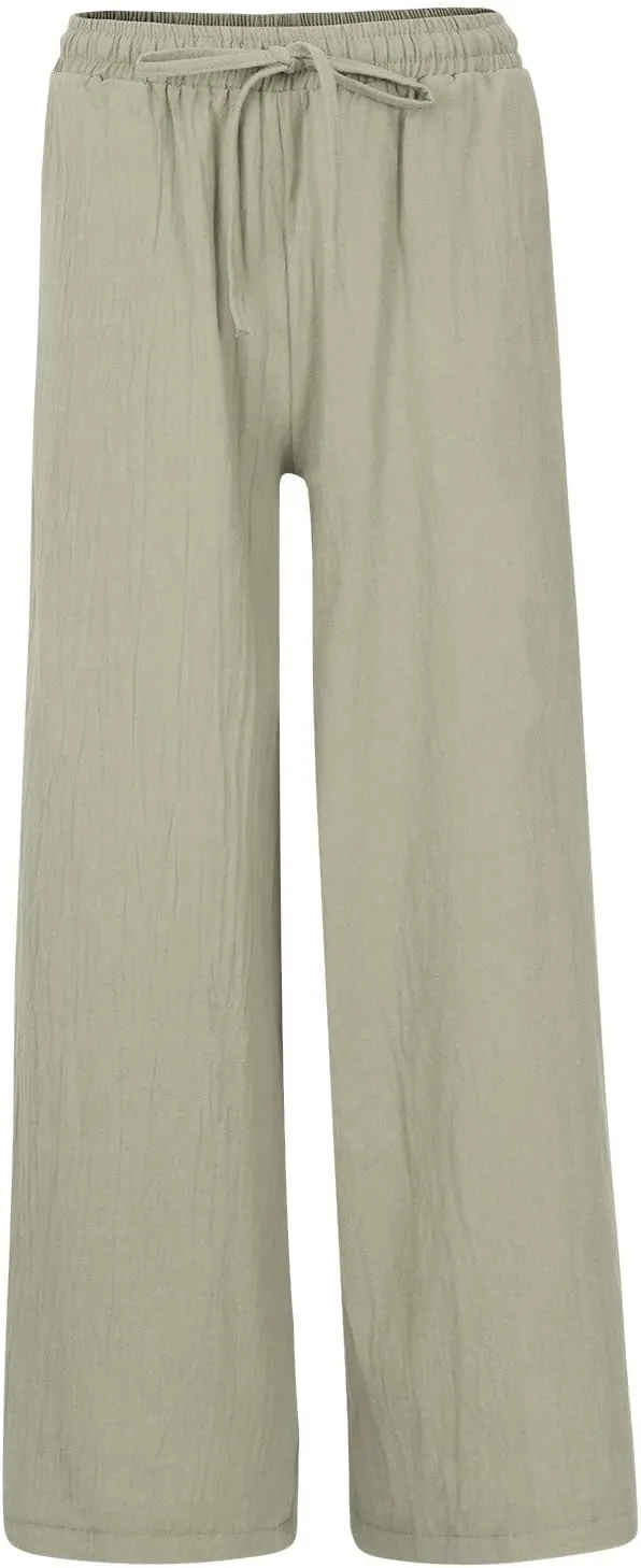 FZYLQY Cotton Linen Pants for Women 2025 Wide Leg Trousers Loose Fit Elastic Waist Casual Summer Lounge Palazzo Pants