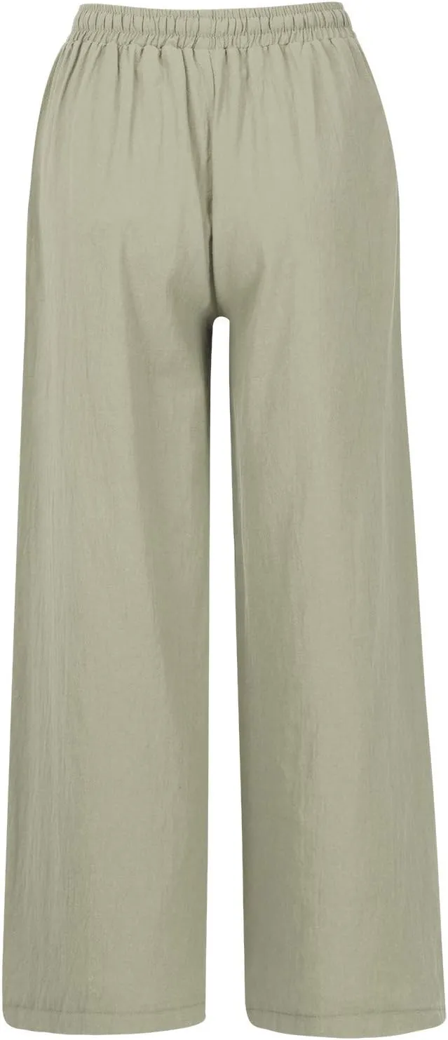 FZYLQY Cotton Linen Pants for Women 2025 Wide Leg Trousers Loose Fit Elastic Waist Casual Summer Lounge Palazzo Pants