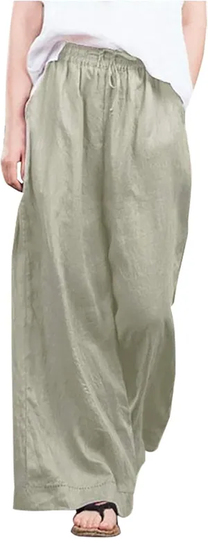 FZYLQY Cotton Linen Pants for Women 2025 Wide Leg Trousers Loose Fit Elastic Waist Casual Summer Lounge Palazzo Pants