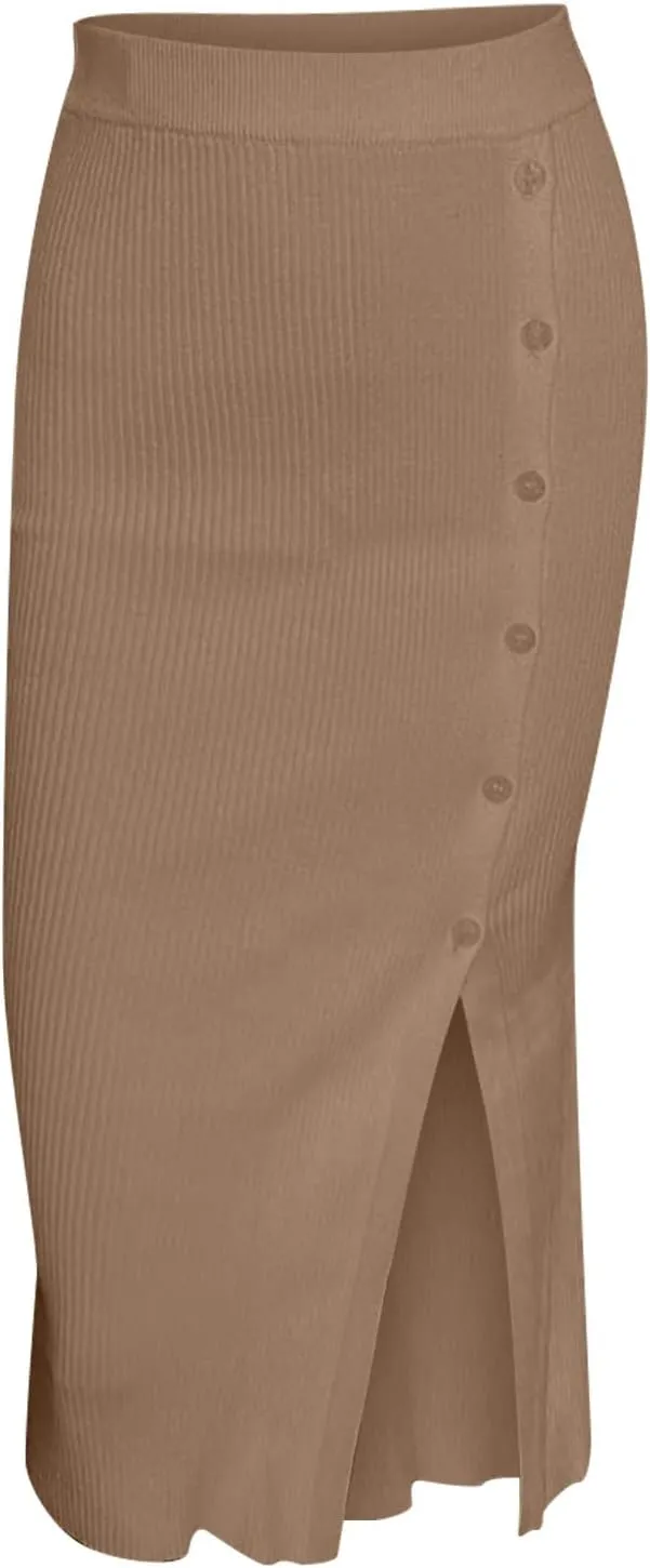 FZYLQY Slim Fit Ruched Pencil Skirts for Women High Waisted Elastic Band Bodycon Shirring Skirt Plus Size Skirt with Button