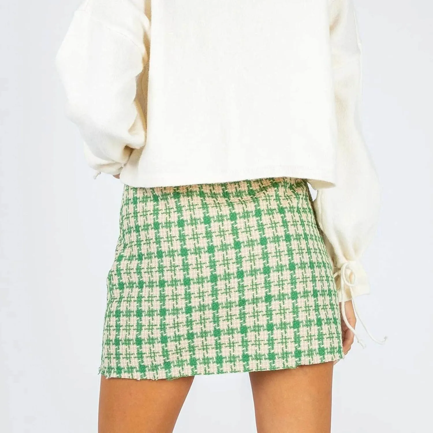 FZYLQY Women's High Waisted Houndstooth Skirts Colorblock Trendy Tight Warp Skirts Spring Summer Tweed Casual Short Skirt