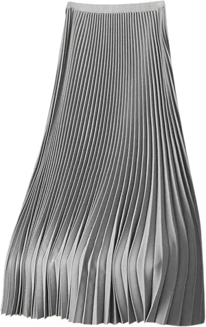 FZYLQY Women's Satin Metallic Pleated Skirts Elastic High Waist Flare Casual Long Swing A-Line Skirt Shiny Flowy Midi Skirt