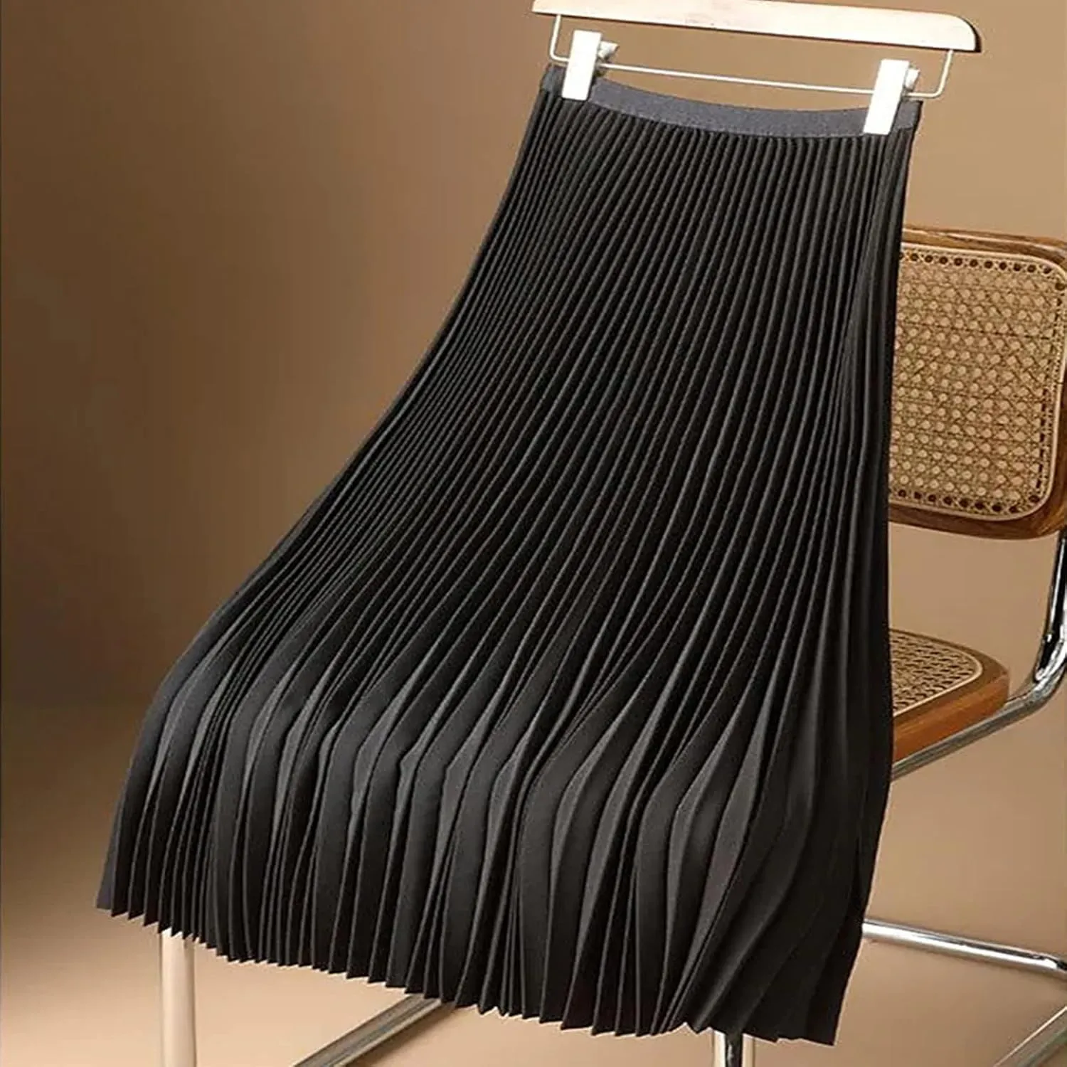 FZYLQY Women's Satin Metallic Pleated Skirts Elastic High Waist Flare Casual Long Swing A-Line Skirt Shiny Flowy Midi Skirt