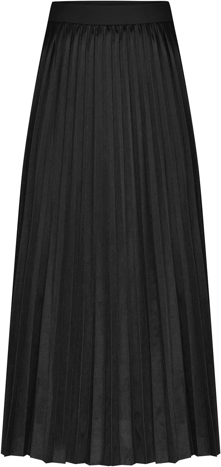 FZYLQY Women's Satin Metallic Pleated Skirts Elastic High Waist Flare Casual Long Swing A-Line Skirt Shiny Flowy Midi Skirt