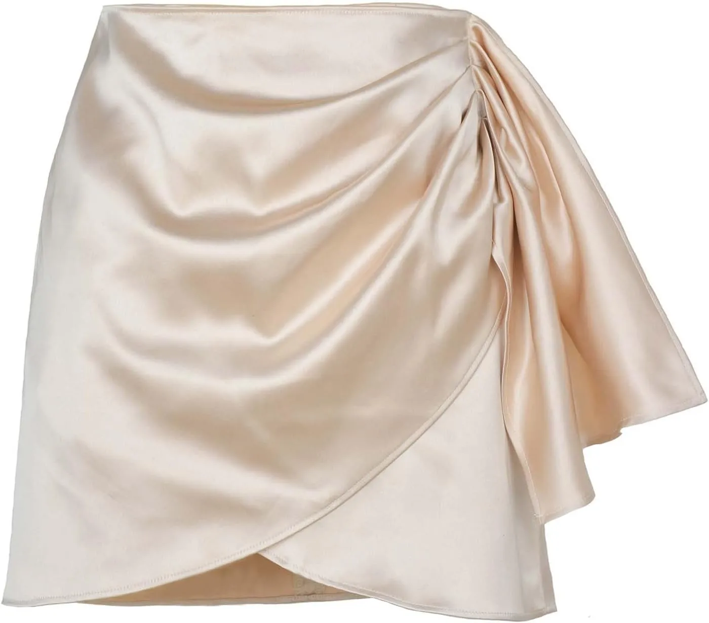 FZYLQY Zipped Up Skirt for Women Dressy Irregular Hem High Waisted Satin Mini Skirt Solid Ruched Evening Party Skater Skirt