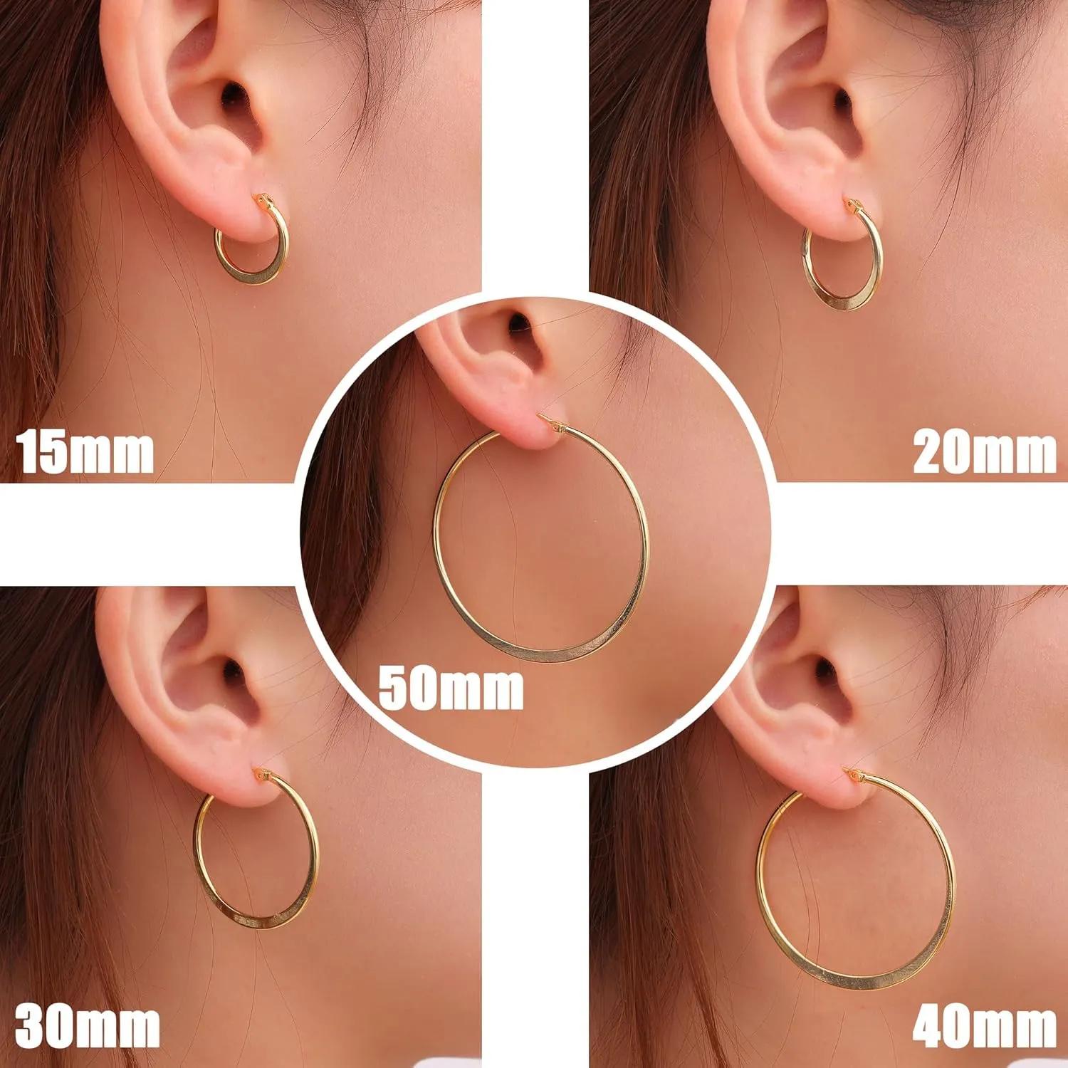 Gacimy Gold Flattened Hoop Earrings for Women, 14K Real Gold Plated Hoops with 925 Sterling Silver Post,Hypoallergenic Lightweight Earring