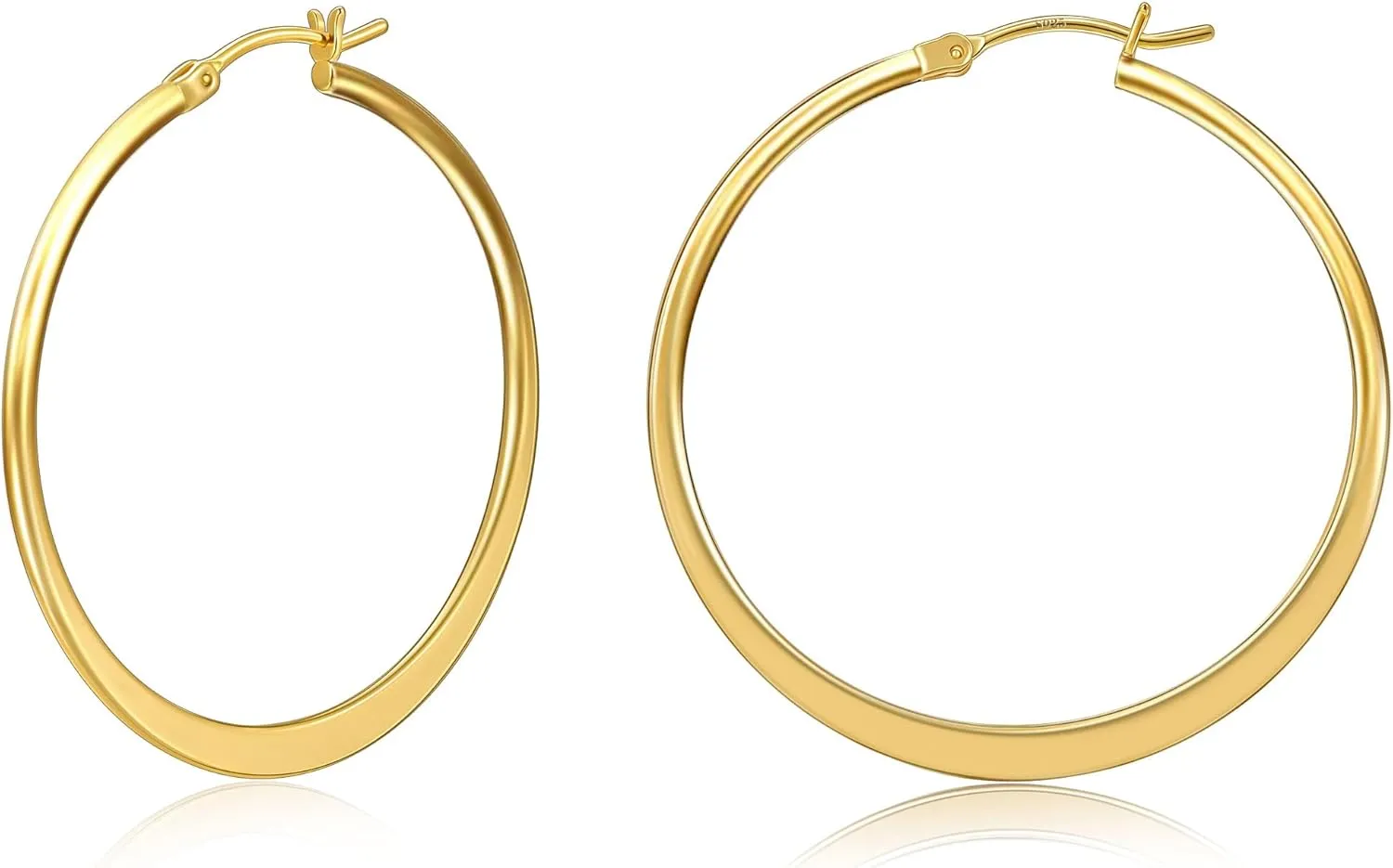 Gacimy Gold Flattened Hoop Earrings for Women, 14K Real Gold Plated Hoops with 925 Sterling Silver Post,Hypoallergenic Lightweight Earring