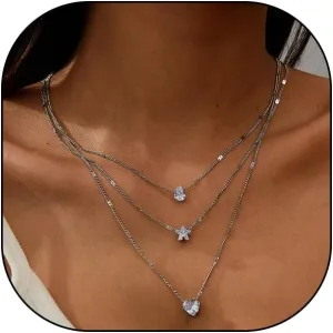 GIGB PBDK Gold Layered Necklaces for Women Crystal Dainty Teardrop Heart Pendant Necklaces Stackable Simple CZ Star Choker Necklaces Trendy Prom Jewelry Gifts