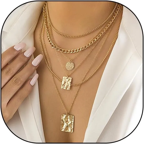 GIGB PBDK Layered Cuban Chain Choker Necklaces for Women Two-tone Paperclip Chain Stacked Necklaces Boho Geometric Pendant Necklaces Dainty Statement Jewelry Gifts