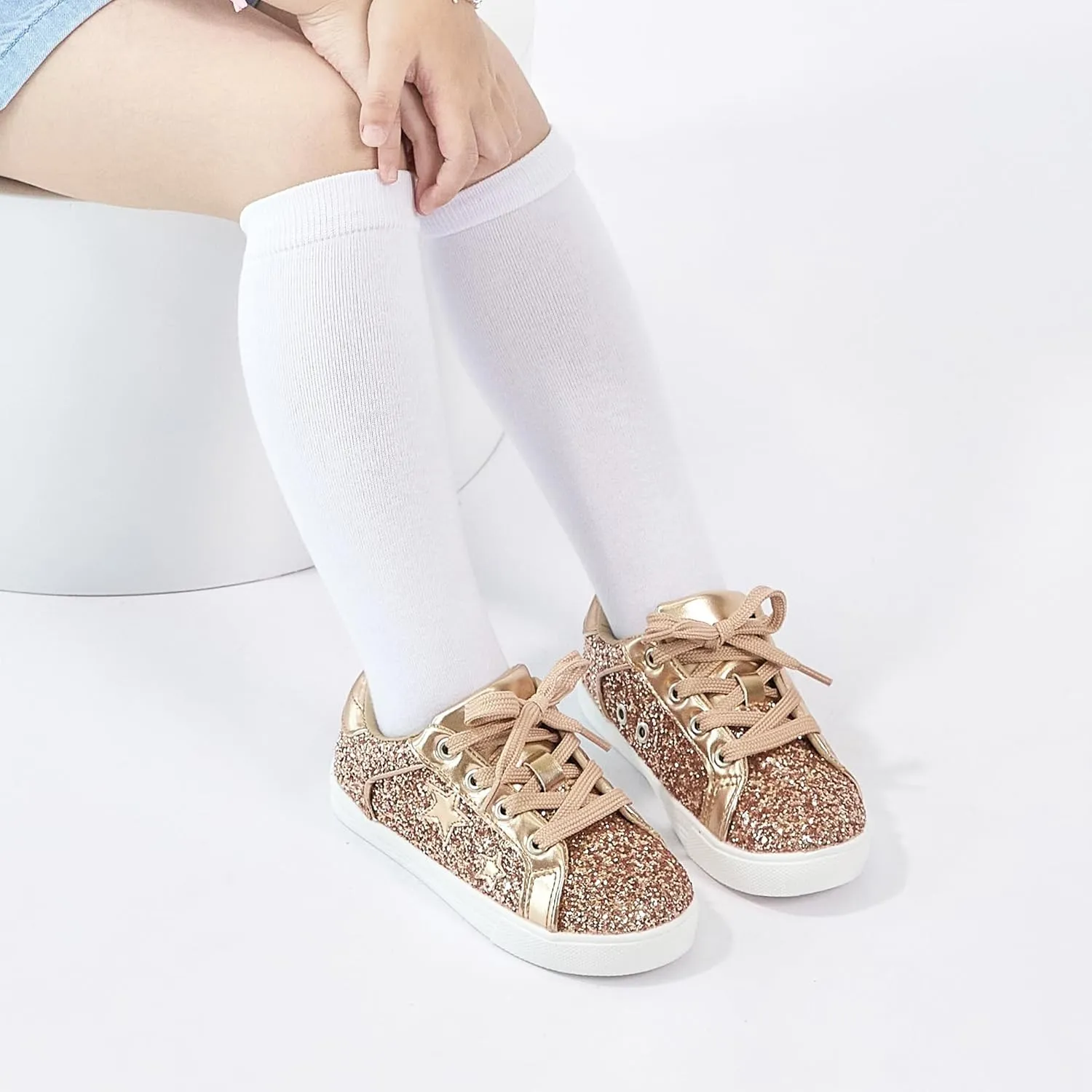 GINFIVE Toddler Girls Sneakers Little Girls Slip On Shoes Glitter Sneakers Todder