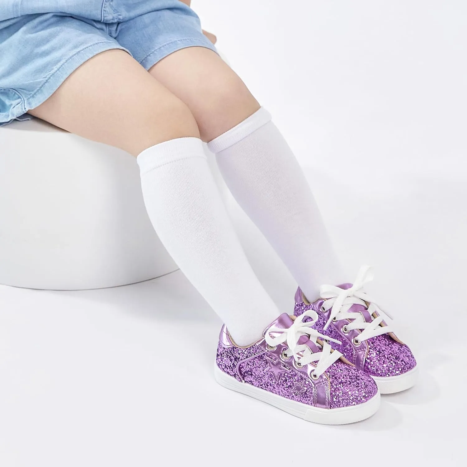 GINFIVE Toddler Girls Sneakers Little Girls Slip On Shoes Glitter Sneakers Todder
