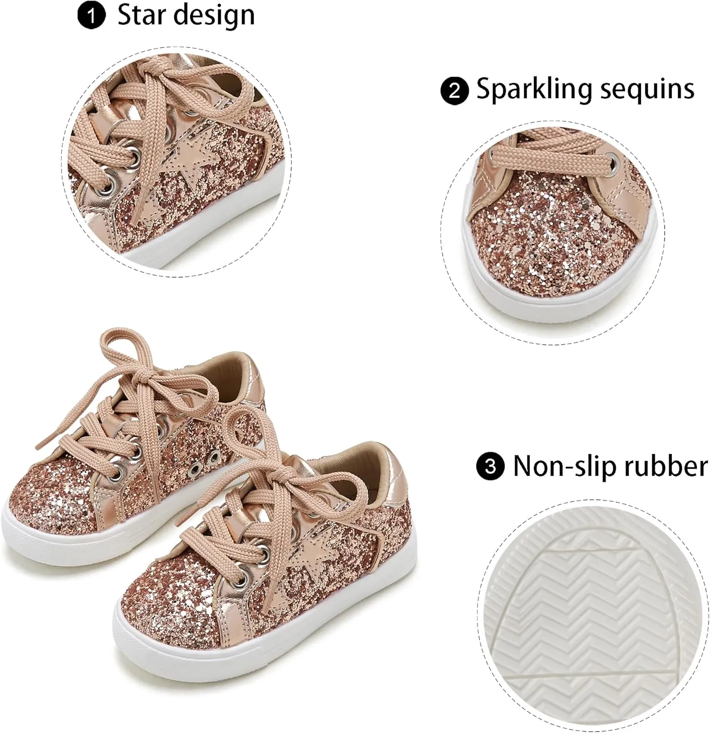 GINFIVE Toddler Girls Sneakers Little Girls Slip On Shoes Glitter Sneakers Todder