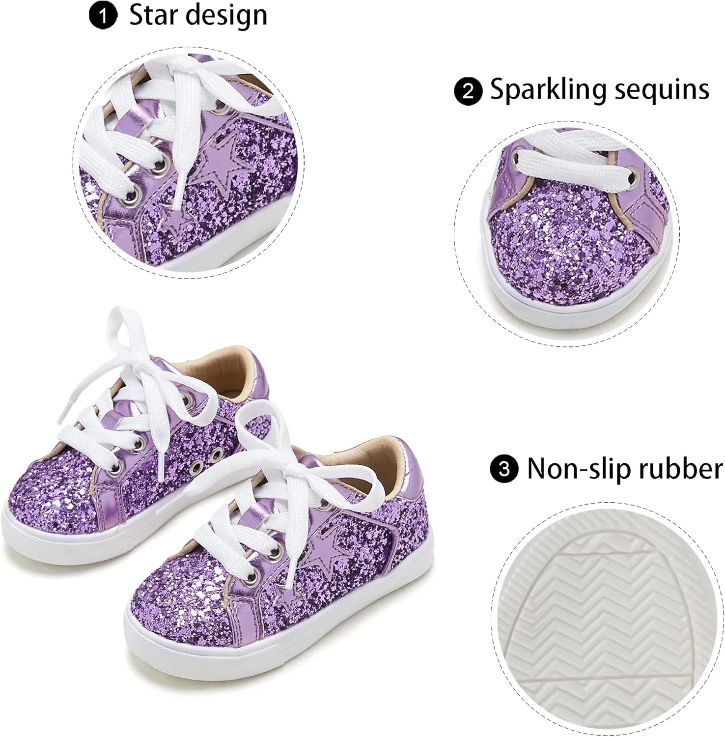 GINFIVE Toddler Girls Sneakers Little Girls Slip On Shoes Glitter Sneakers Todder
