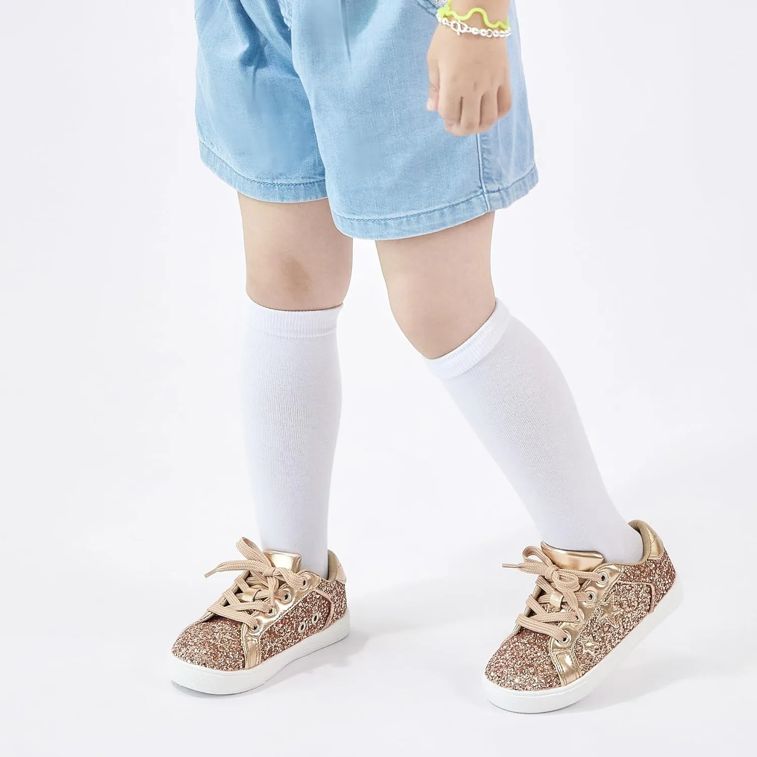 GINFIVE Toddler Girls Sneakers Little Girls Slip On Shoes Glitter Sneakers Todder