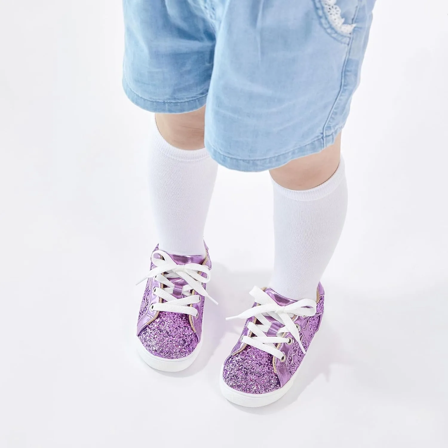 GINFIVE Toddler Girls Sneakers Little Girls Slip On Shoes Glitter Sneakers Todder