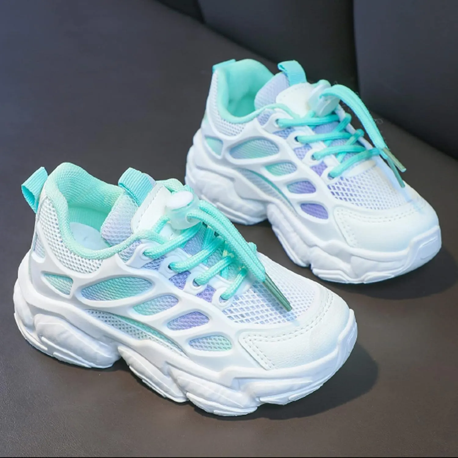 Girls Sneakers Lace up Running Athletic Shoes Lightweight Breathable Jelly Sole Kids Walking Shoes Casual Sports