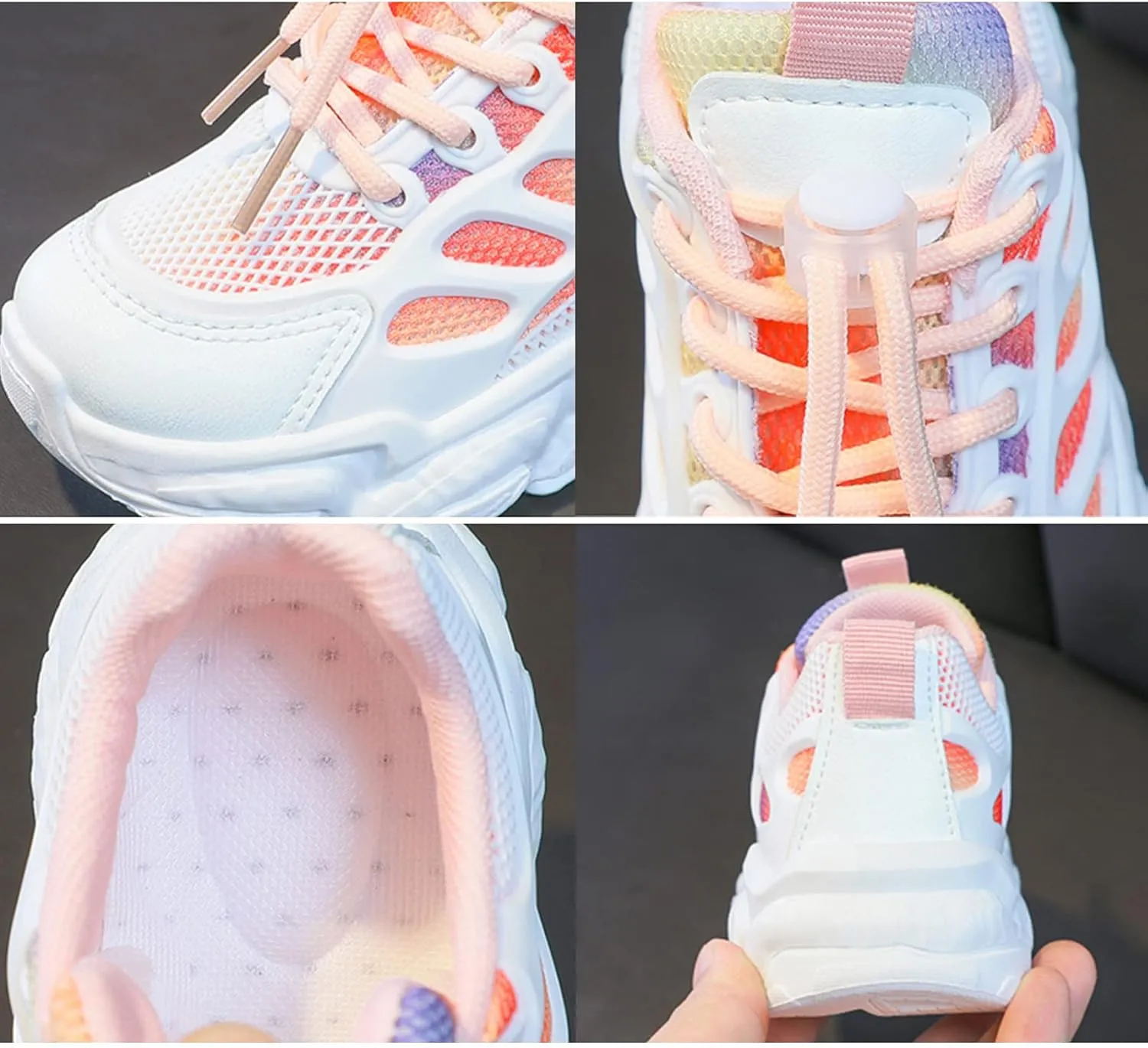 Girls Sneakers Lace up Running Athletic Shoes Lightweight Breathable Jelly Sole Kids Walking Shoes Casual Sports