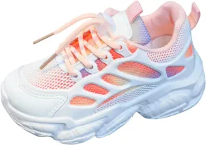 Girls Sneakers Lace up Running Athletic Shoes Lightweight Breathable Jelly Sole Kids Walking Shoes Casual Sports