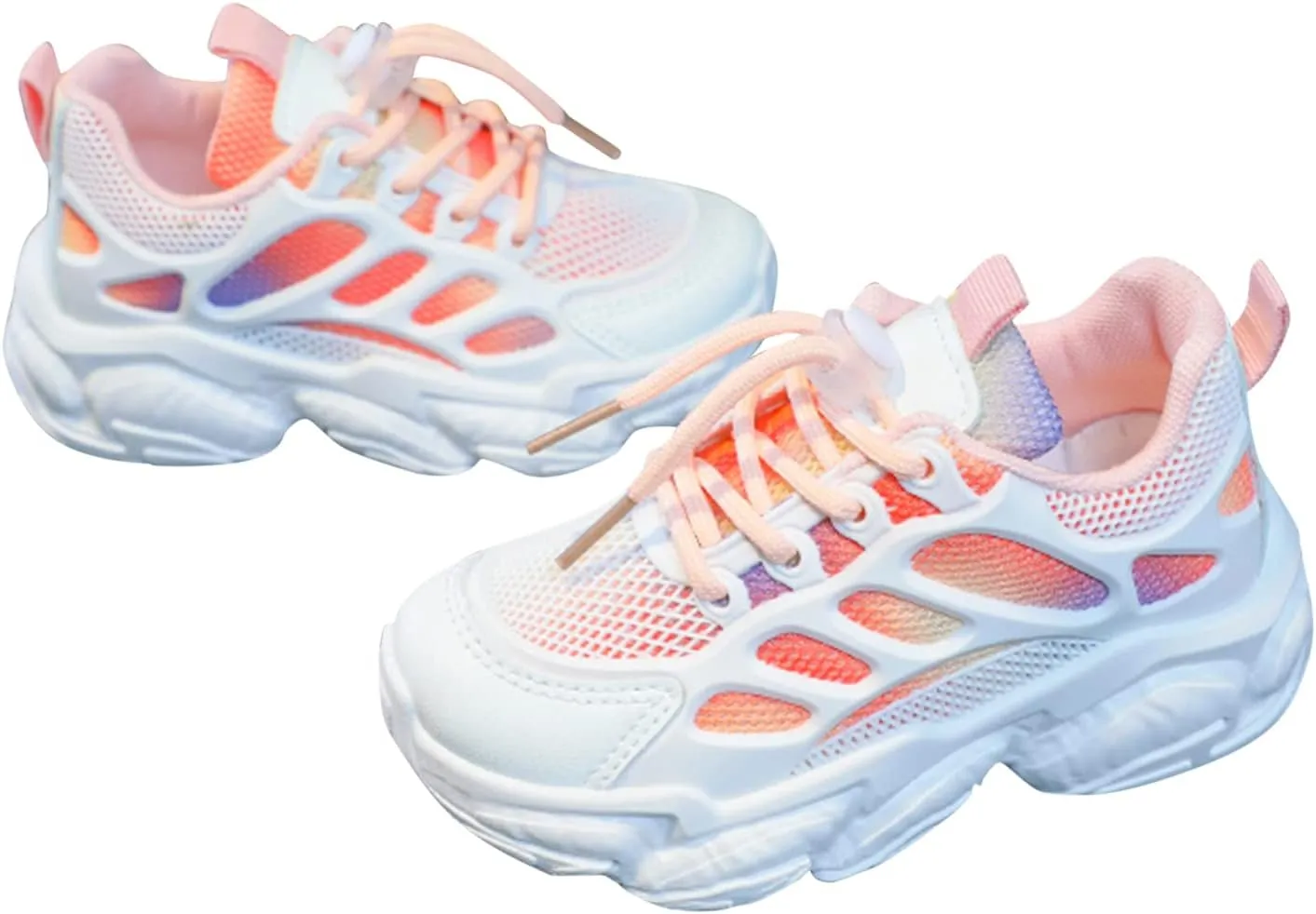 Girls Sneakers Lace up Running Athletic Shoes Lightweight Breathable Jelly Sole Kids Walking Shoes Casual Sports