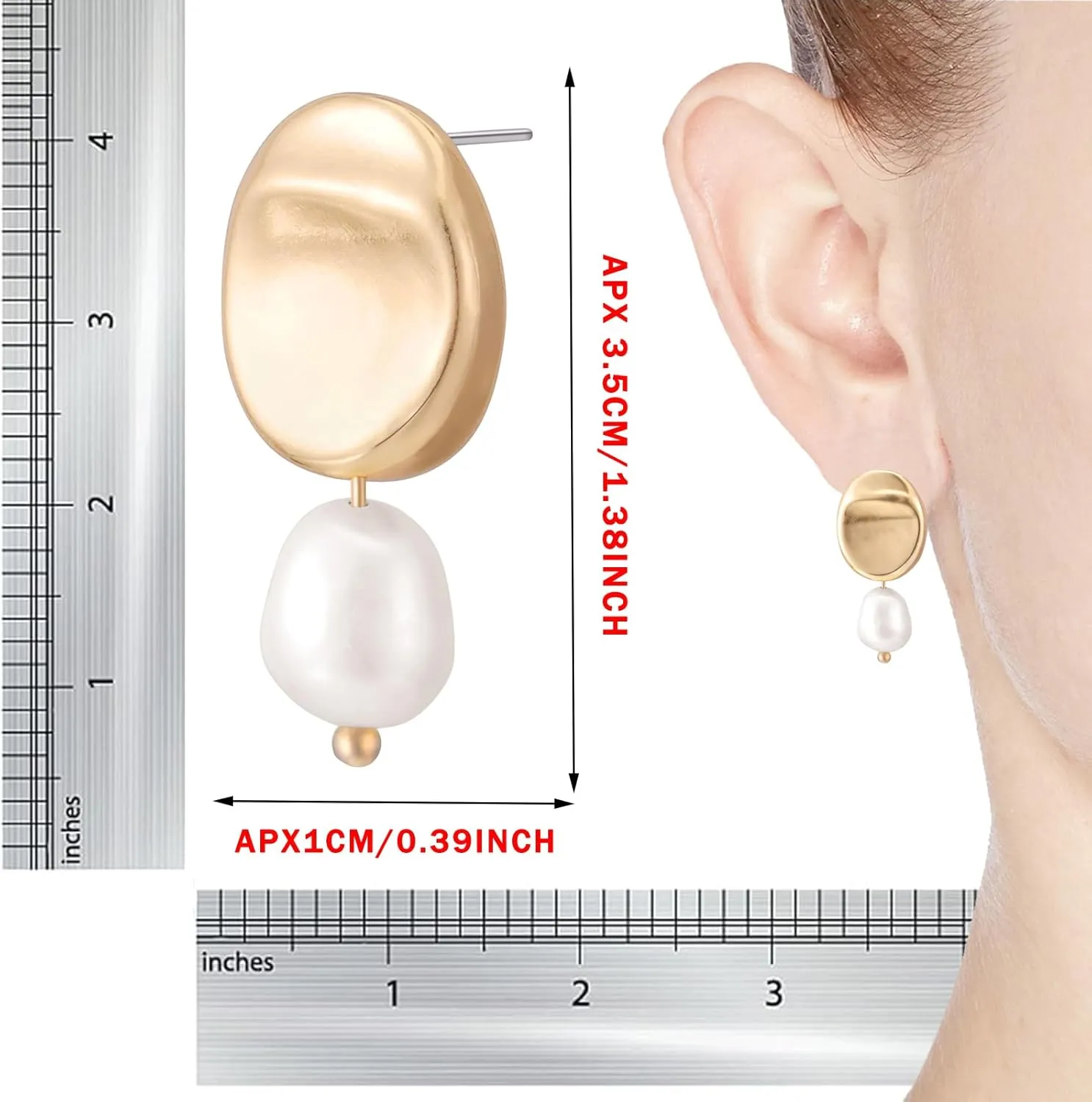 Gold Earrings for Women 14k Gold Plated Pearl Earrings Dainty Pearl Drop Dangle Hypoallergenic Stud Gold Statement Pearl Earrings for Women Jewelry Gift