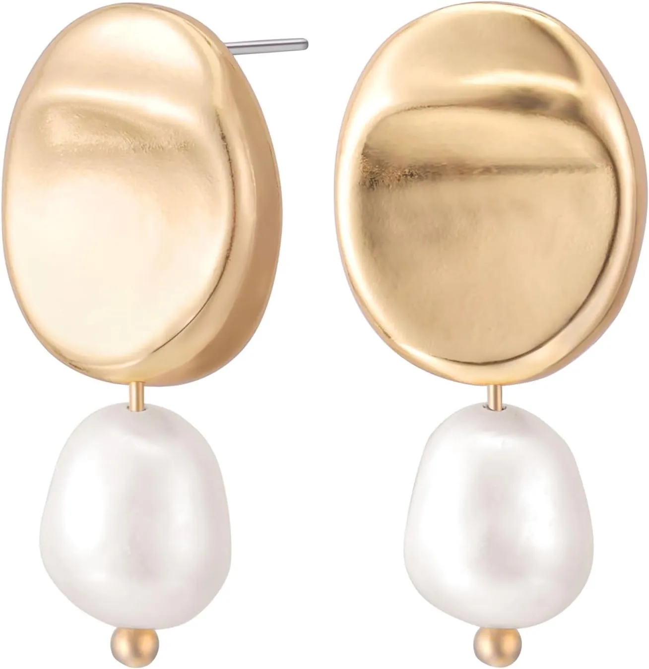 Gold Earrings for Women 14k Gold Plated Pearl Earrings Dainty Pearl Drop Dangle Hypoallergenic Stud Gold Statement Pearl Earrings for Women Jewelry Gift