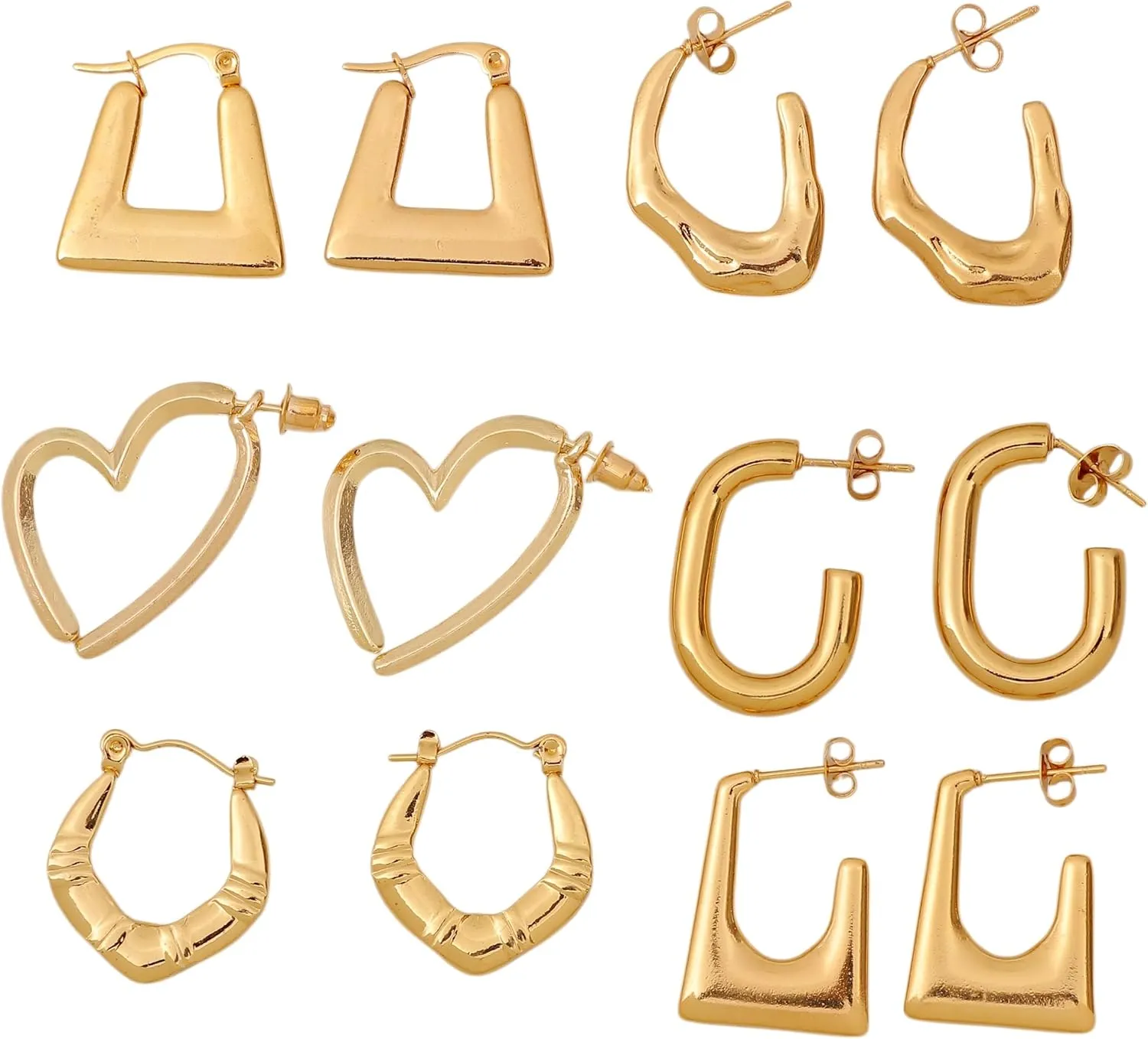 Gold Hoop Earrings Set for Women, 14K Gold Plated Non-Tarnish Lightweight Hypoallergenic Chunky Open Hoops Set for Gift Women