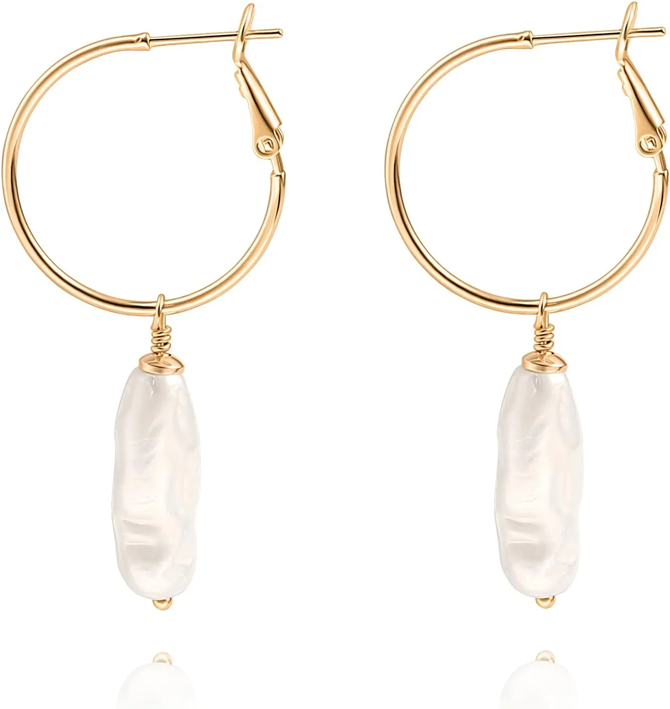 Gold Huggie Hoop Earrings with Charms Fashion Pearl Drop Dangle Earrings for Women Handmade Karma Circle Jewelry for Ladies Lightweight Pearl Earrings on Christmas
