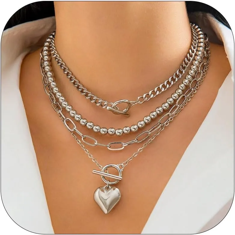 Gold Layered Necklaces for Women Chunky Heart Necklace Stack Dainty Gold Coin Necklace for Women 2025