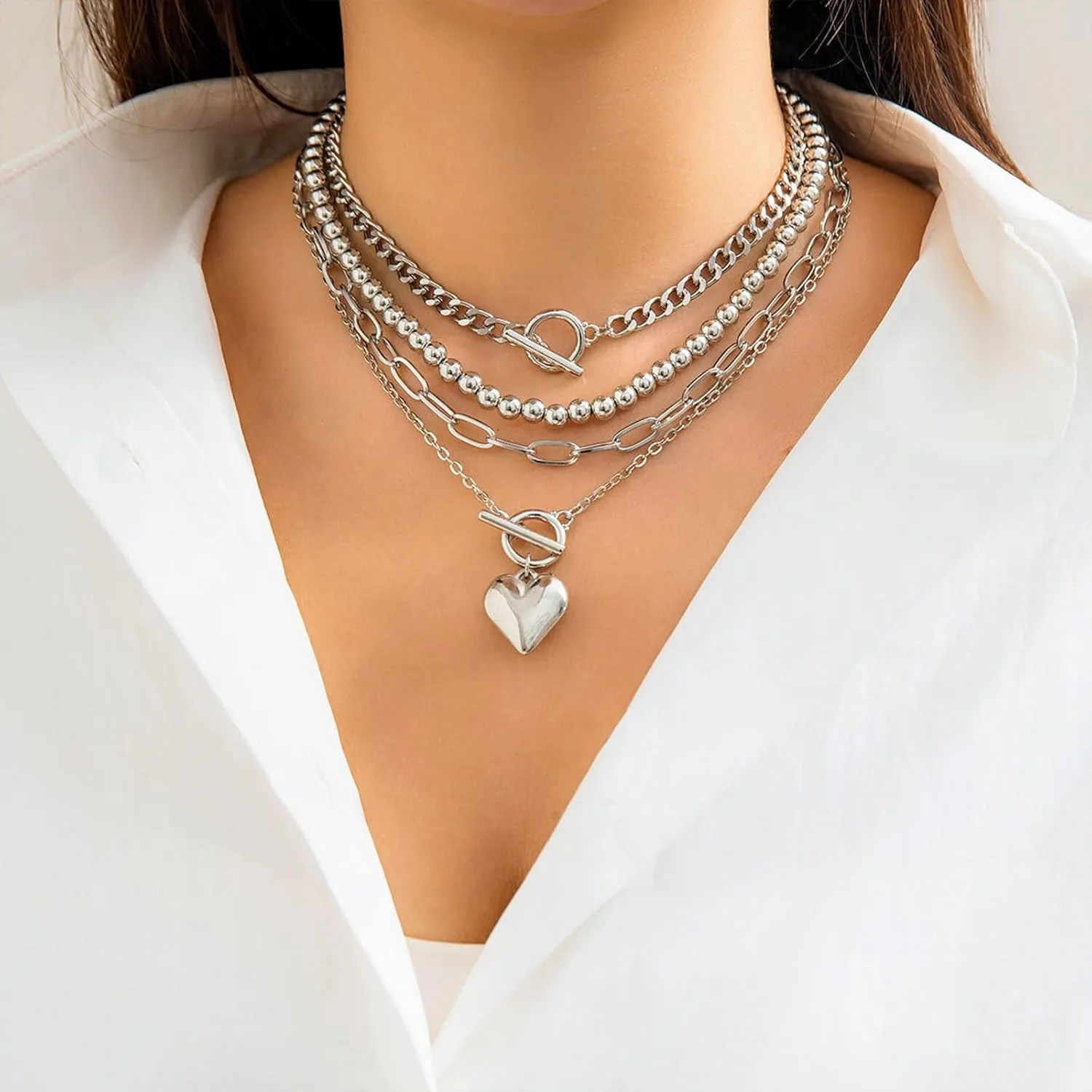 Gold Layered Necklaces for Women Chunky Heart Necklace Stack Dainty Gold Coin Necklace for Women 2025
