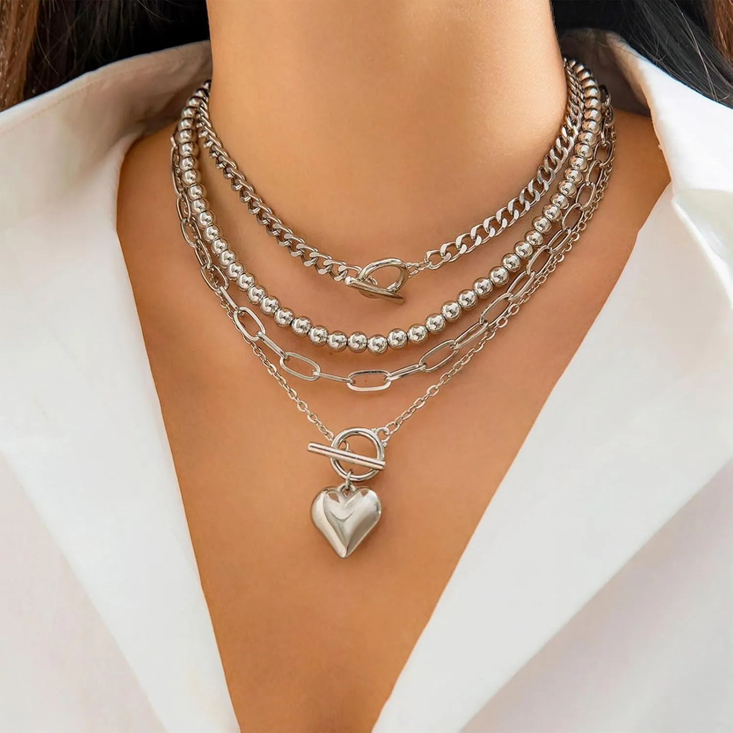 Gold Layered Necklaces for Women Chunky Heart Necklace Stack Dainty Gold Coin Necklace for Women 2025