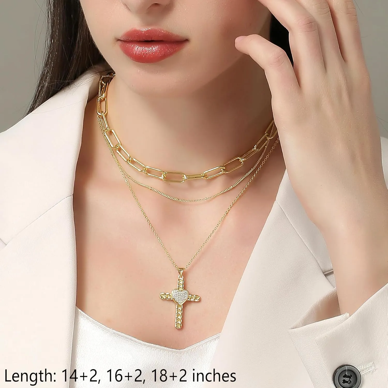 Gold Layered Necklaces for Women Dainty Layered Choker Necklace, Handmade 14K Real Gold Plated Necklace Multilayer Butterfly Necklace Adjustable Layering Paperclip Chain Choker Necklaces Jewelry Gift