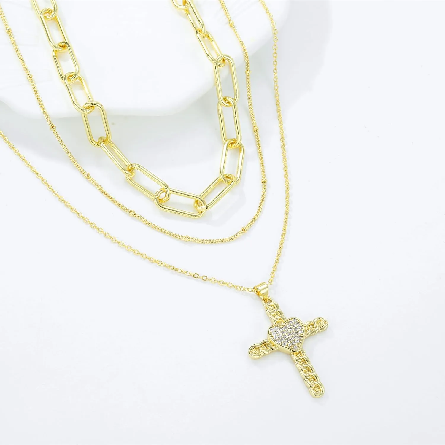 Gold Layered Necklaces for Women Dainty Layered Choker Necklace, Handmade 14K Real Gold Plated Necklace Multilayer Butterfly Necklace Adjustable Layering Paperclip Chain Choker Necklaces Jewelry Gift