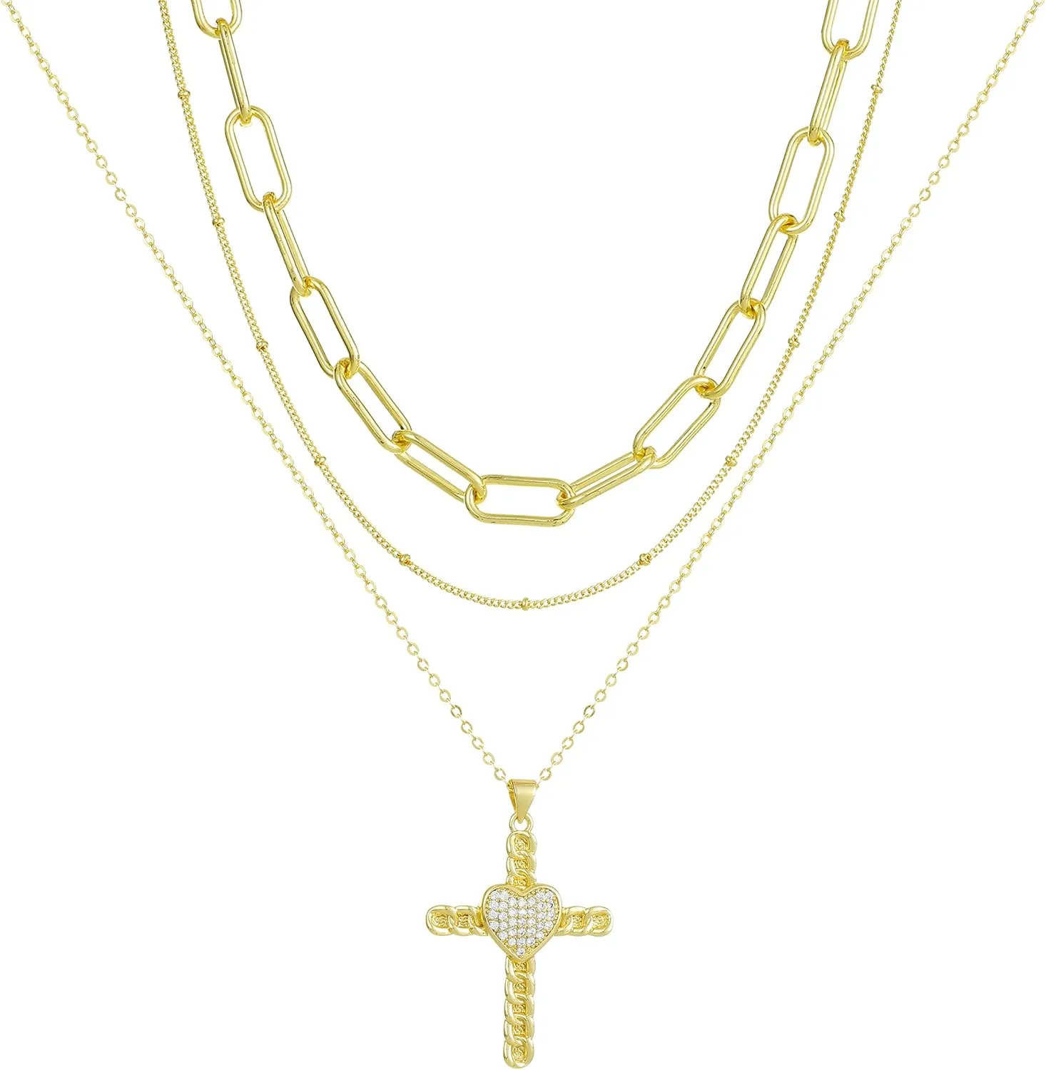 Gold Layered Necklaces for Women Dainty Layered Choker Necklace, Handmade 14K Real Gold Plated Necklace Multilayer Butterfly Necklace Adjustable Layering Paperclip Chain Choker Necklaces Jewelry Gift