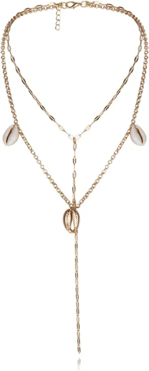 Gold Layered Necklaces for Women, Layered Necklaces for Women Shell Geometric Tassel Pendant Chain Necklaces Jewelry Birthday Gift for Her, 2 Layers, Gold