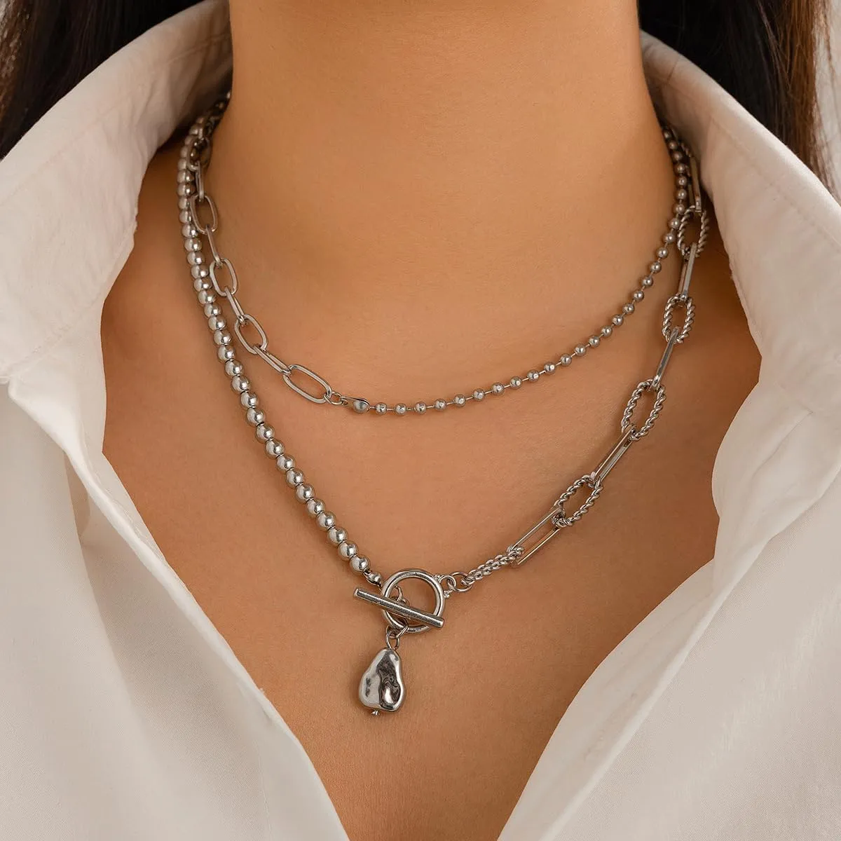 Gold Layered Necklaces for Women Pearl Cuban Link Chain Necklace Choker Gold Paperclip Necklace Initial Pendant Necklaces Jewelry for Womens Gift