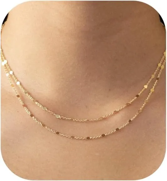 Gold Necklace for Women, 14k Gold Plated Choker Dainty Layered Necklaces, Silver Necklace for Women 14k White Gold Plated Dainty Layered Necklaces