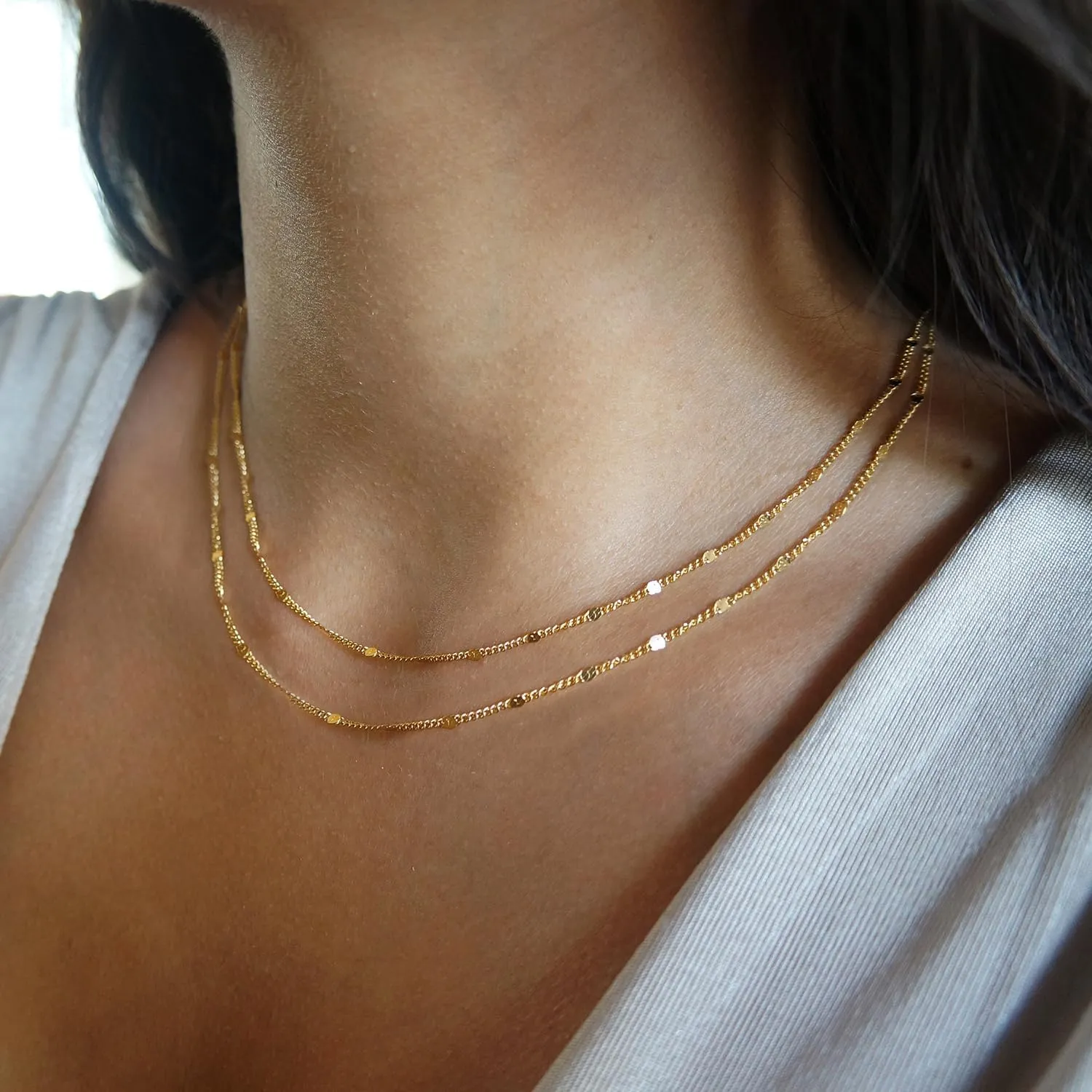 Gold Necklace for Women, 14k Gold Plated Choker Dainty Layered Necklaces, Silver Necklace for Women 14k White Gold Plated Dainty Layered Necklaces