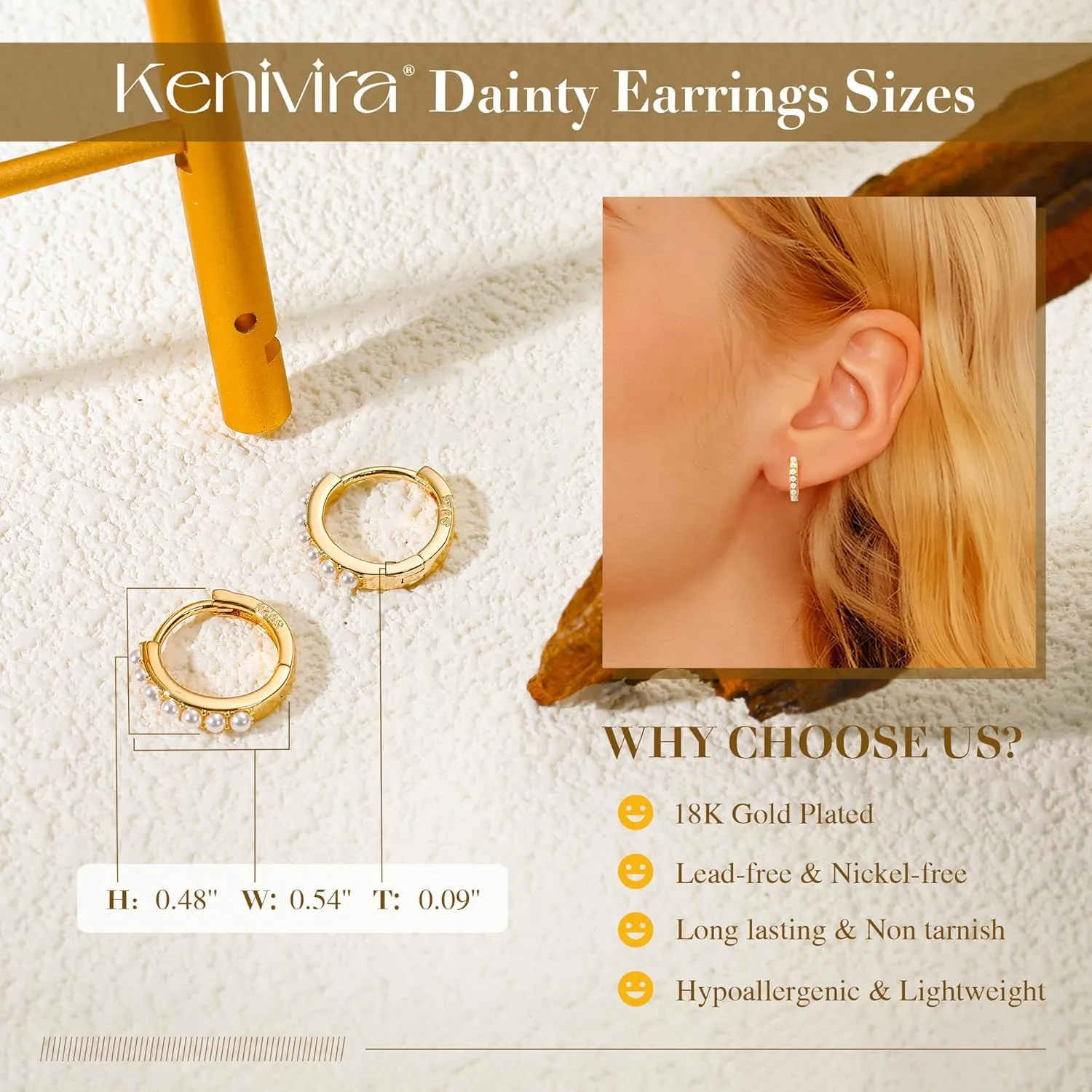 Gold Pearl Hoop Earrings for Women | 18K Gold Huggie Dangle Earrings | Lightweight Small Hoop Earrings