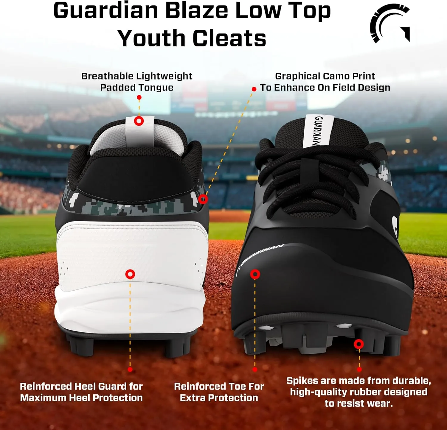 Guardian Baseball Cleats Youth Boys and Girls. Low Top Youth Baseball Cleats. Girls Softball Cleats